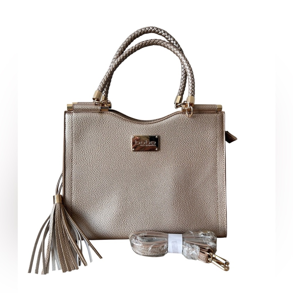 Bebe NWOT Soft Gold Faux Pebbled Leather Shoulder Bag with strap - Picture 11 of 11